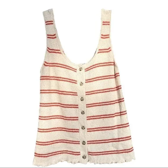 Madewell Kingston Sweater Tank Button-Front Stripes Cream Orange Womens XS - Picture 2 of 8